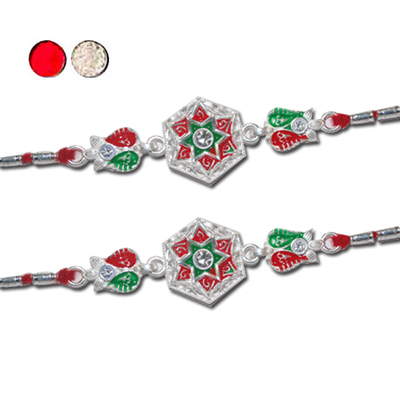 "Silver Coated Rakhi - SIL-6130 A-CODE-115 (2 Rakhis) - Click here to View more details about this Product